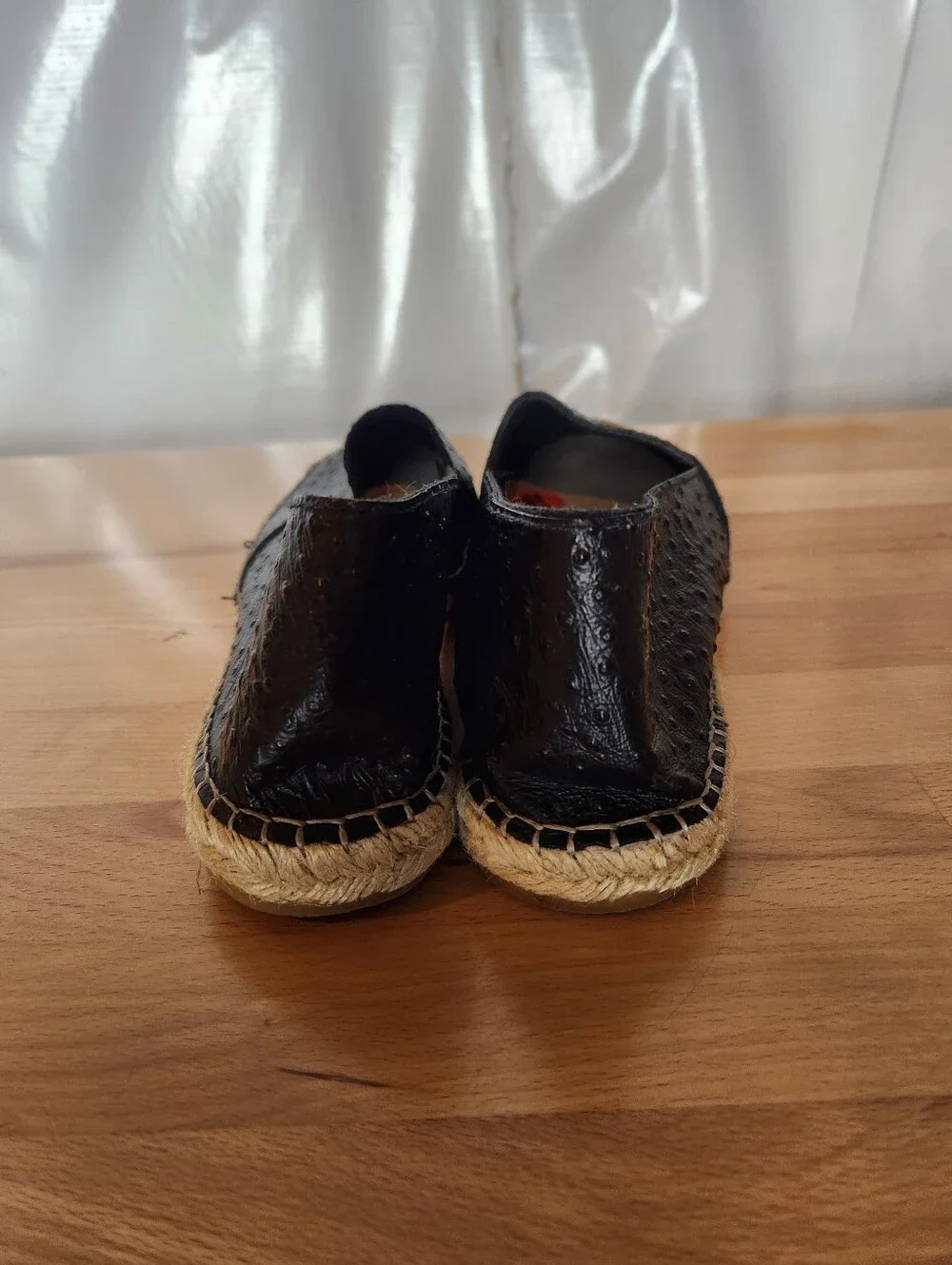 Fabiolas Womens Black Ostrich Leather Espadrille Flats Slip On Size US 9.5 EU 41